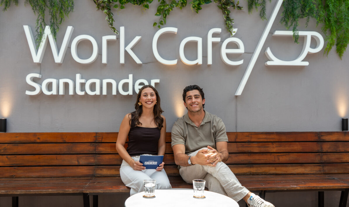 Francisca Solnado e Tomas Appleton após a gravação do webcast no Workcafé do Santander em Campo de Ourique  
